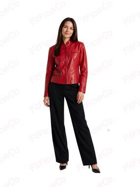 Creaciones EMY Red Sheepskin Leather Jacket Women M Fitted Zip Lined Handmade